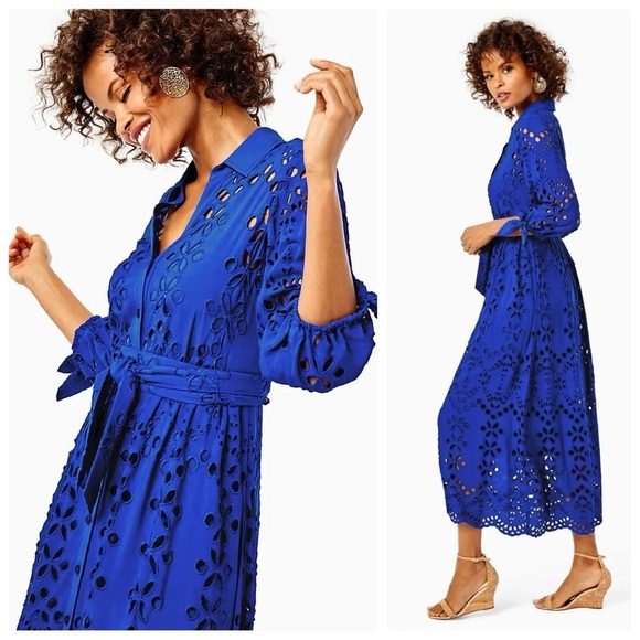 Lilly Pulitzer Dresses & Skirts - Lilly Pulitzer Amrita Midi Dress Borealis Royal Blue Soiree Eyelet Size 8